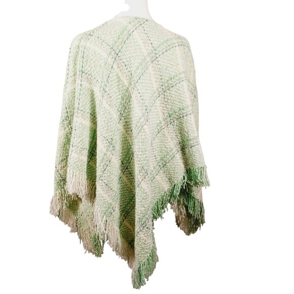 Boyne Valley Weavers Hand Crafted Ireland Mint Green Plaid Poncho Wool blend O/S - Picture 2 of 10